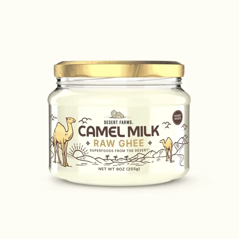 Jar of Desert Farms Camel Milk Raw Ghee on a white background