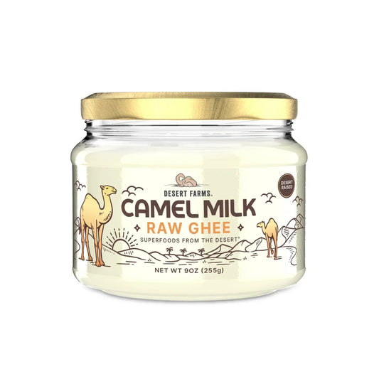 Jar of Desert Farms Camel Milk Raw Ghee on a white background