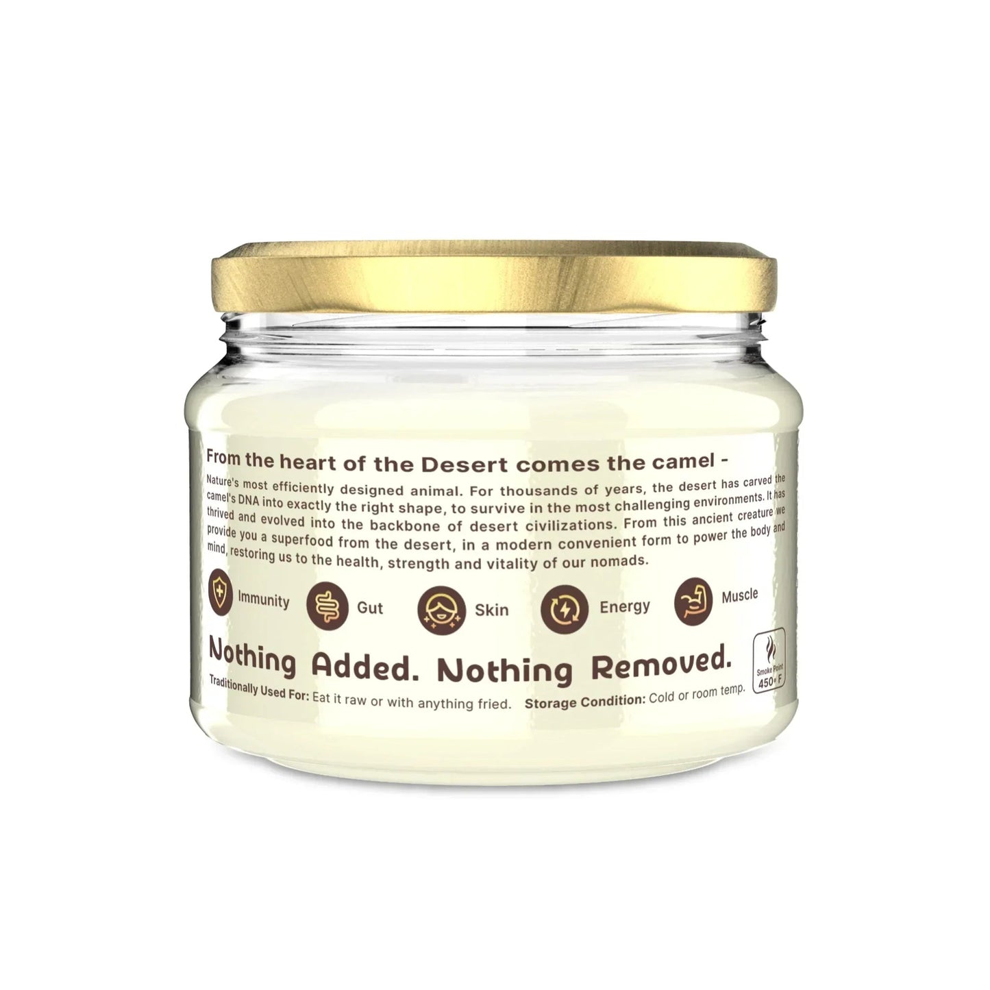 Jar with a gold lid and white label on a white background